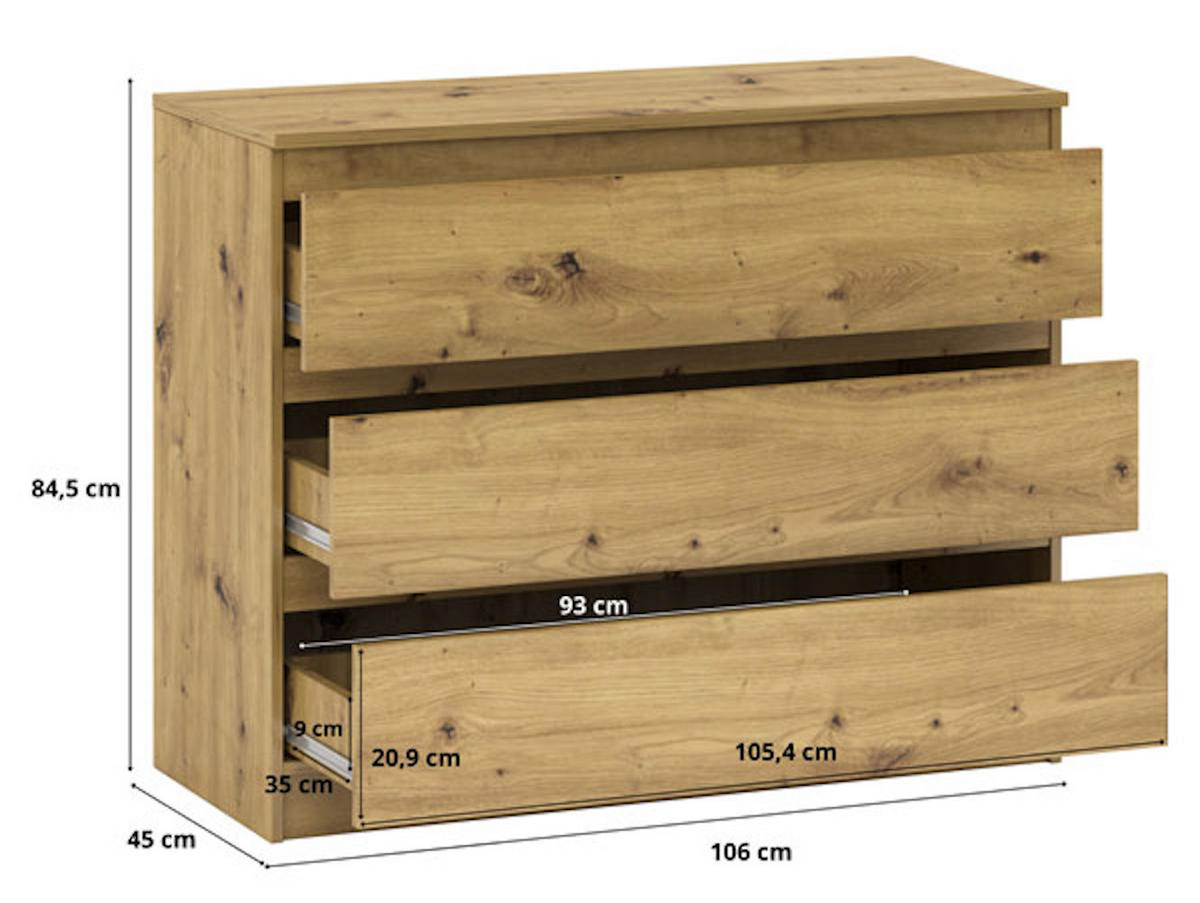 KOMMODE A12a Artisan Eiche 106 / 45 / 84 cm - Braun, Holz/Holzwerkstoff (106/84/45cm) - Feldmann-Wohnen