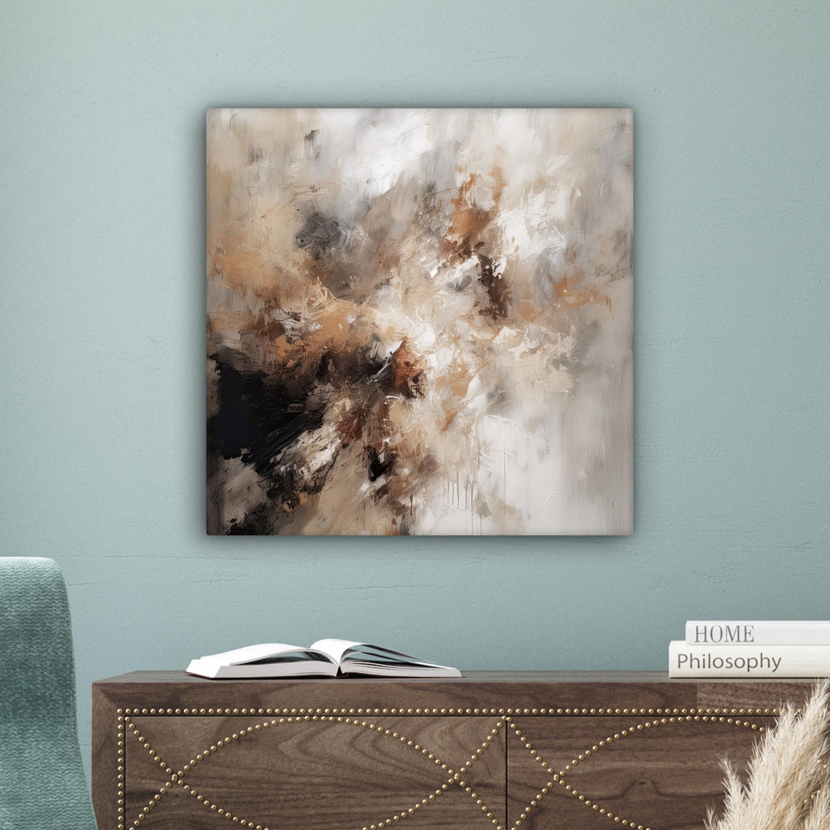 LEINWANDBILD - Farbe - Abstrakt - Beige - Kunst - 50x50 - Room Decor - Greige, Textil (50/50cm) - MuchoWow