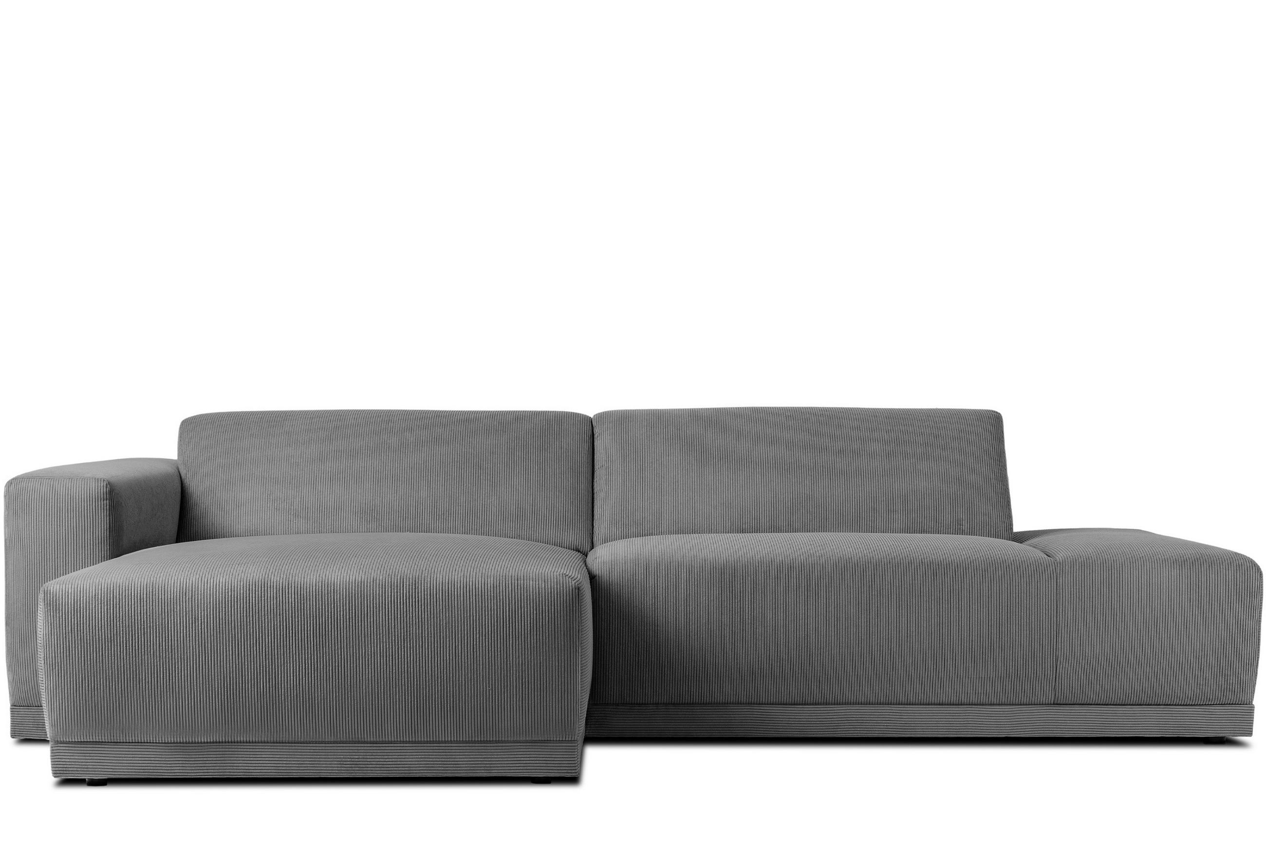 ECKSOFA-LINKS MUDI in moderner Optik mit hochwertigem Kaltschaum, Cord-Stoff, grau - Schwarz/Grau, Textil (280/160cm) - KONSIMO®
