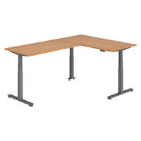 ECKSCHREIBTISCH elektrisch höhenverstellbar L-Form 240/160/74 cm in Nussbaumfarben/Graphitfarben - Nussbaumfarben/Graphitfarben, Holzwerkstoff (240/160/74cm) - bümö