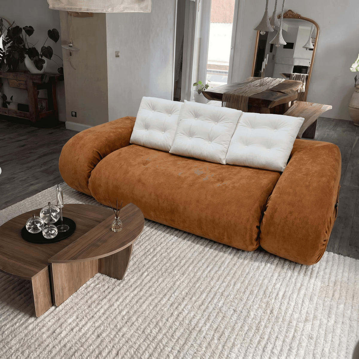 SCHLAFSOFA Okoa 2-Sitzer - Orange Weiß - Orange, Textil (160/60/120cm) - COCO Living