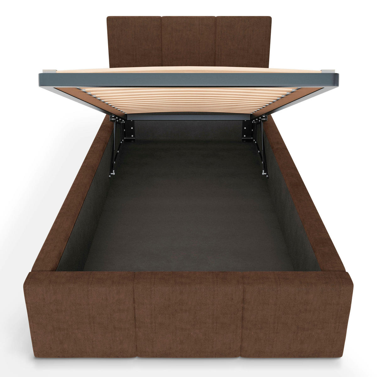 POLSTERBETT für Schlafzimmer Bett mit Stauraum Braun 90x200cm Kopfteil 100cm - Braun, Holzwerkstoff/Metall (90/200cm) - Muralo