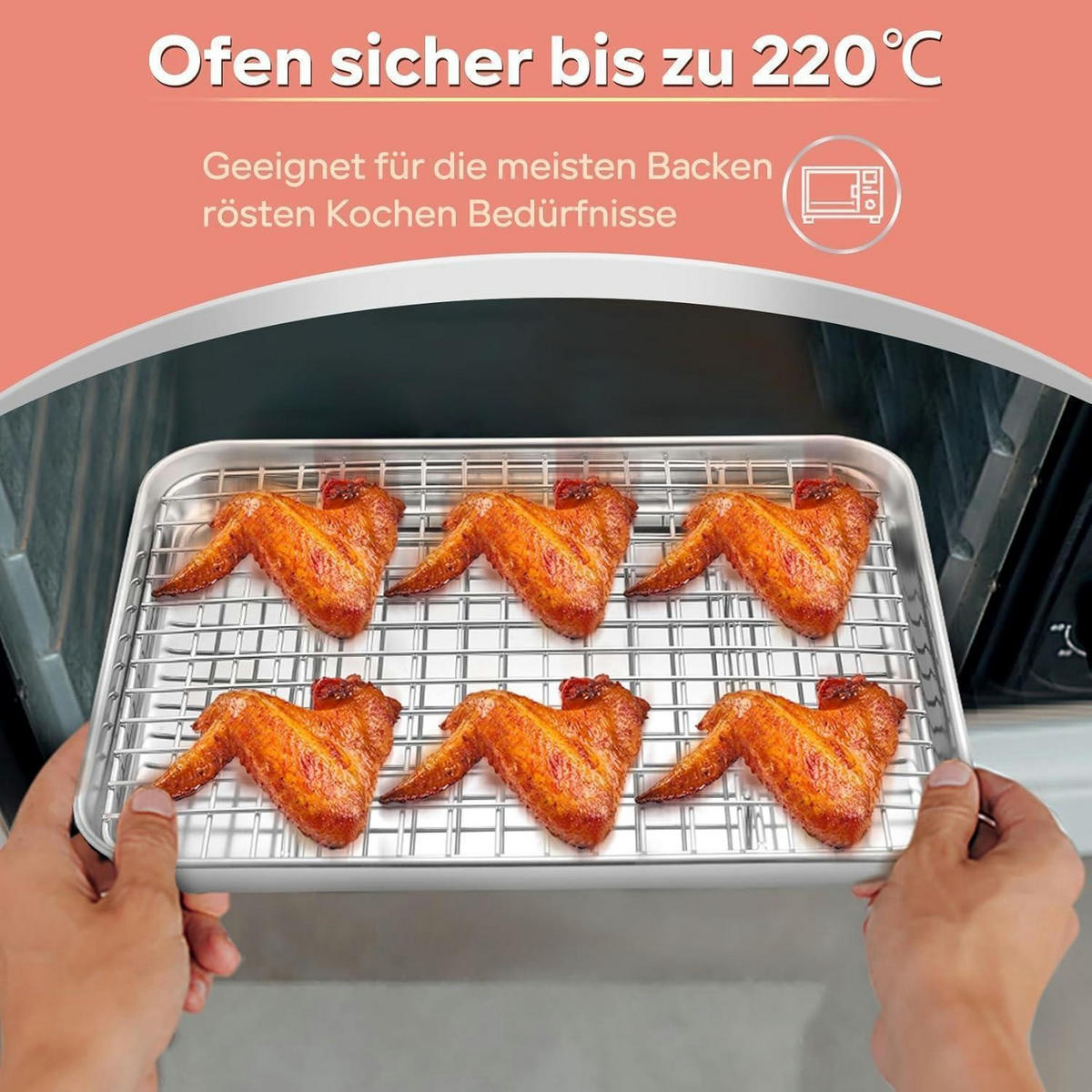 BACKBLECH mit Abkühlgitter 2-teiliges Set 26,4 x 20,4 cm - Silberfarben, Metall (20.4/2.5/26.4cm)