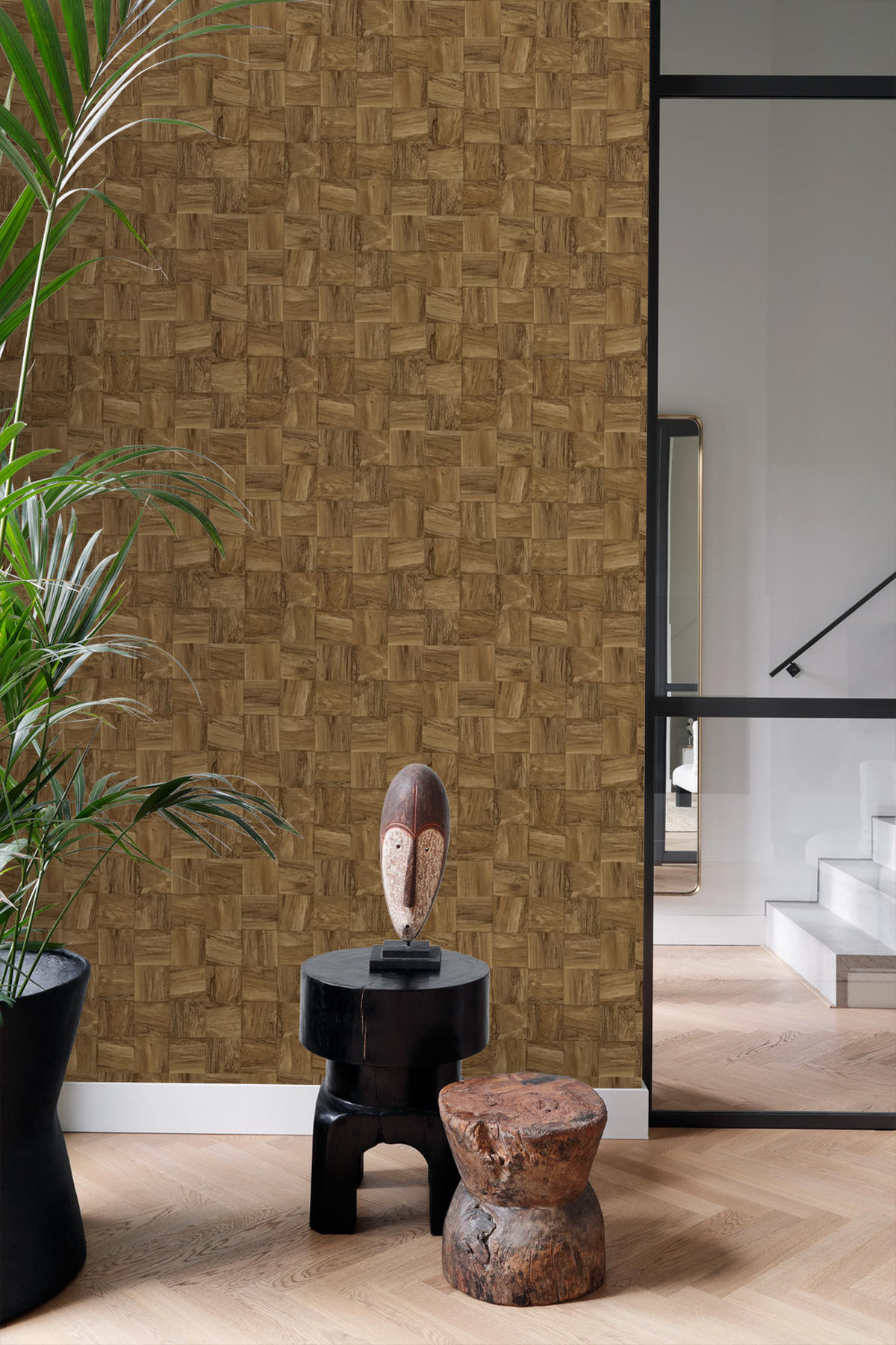 TAPETE quadratische Holzstücke 50 x 900 cm - Braun, Papier (50/900cm) - Origin Wallcoverings