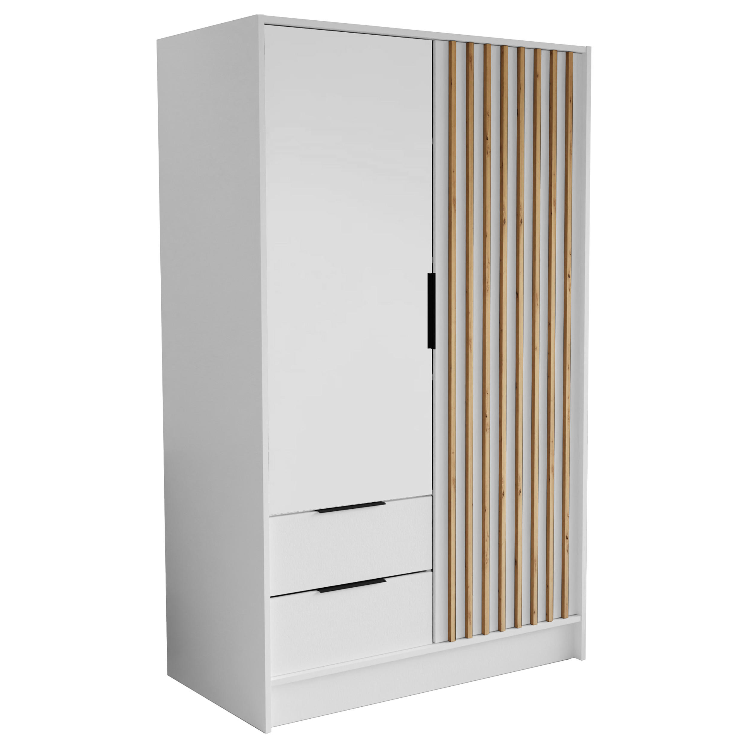 DREHTÜRENSCHRANK PELOR 102/200/51 cm Modern Kleiderschrank 3-türig Weiß - Weiß, Holzwerkstoff (102/200/51cm) - MASSENO