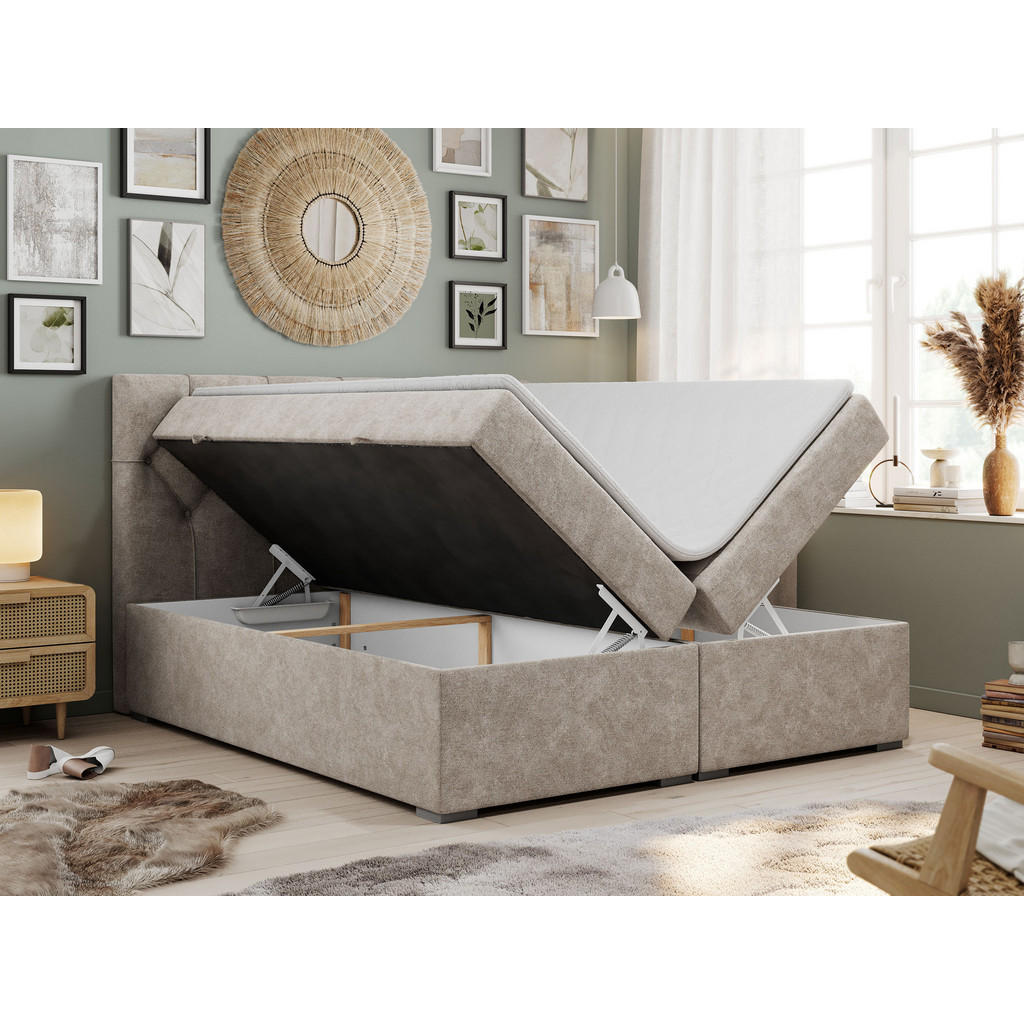 Thumbnail - MKS Boxbett, Beige, Textil, 2-Sitzer, H3, Rechteckig, 180x200 cm, Schlafzimmer, Betten, Boxspringbetten