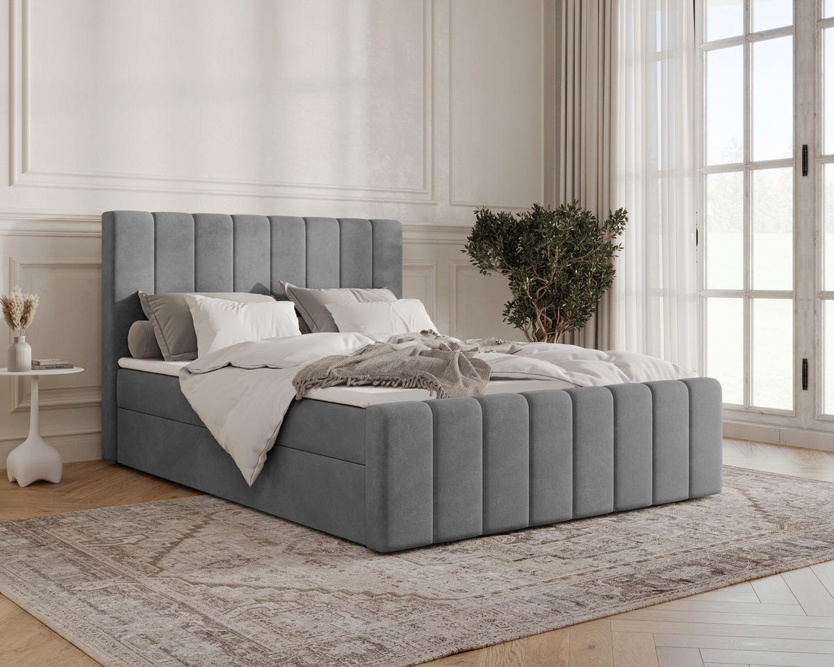 BOXBETT 01 BIS 140 x 200 cm - Manila - Modernes Polsterbett mit Bettkasten inkl. PU-Schaum-Topper und Federmechanismus - Dunkelgrau, Holz (140/200cm) - ROYAL24_MARKT