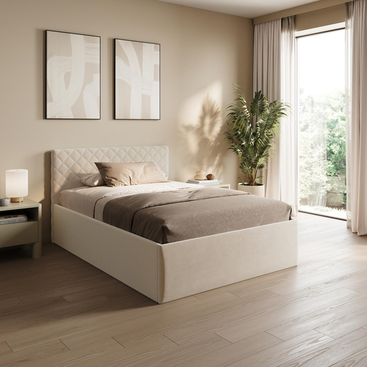 POLSTERBETT 100x200 cm Bonnellfederkernmatratze H2 in Creme - Creme, Textil (100/200cm) - Home Collective