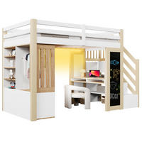HOCHBETT 90x200 cm Weiß/Natur mit Schreibtisch, Kleiderschrank, Stauraumtreppe und LED-Beleuchtung - Weiß, Holzwerkstoff (90/200cm) - IVMEU