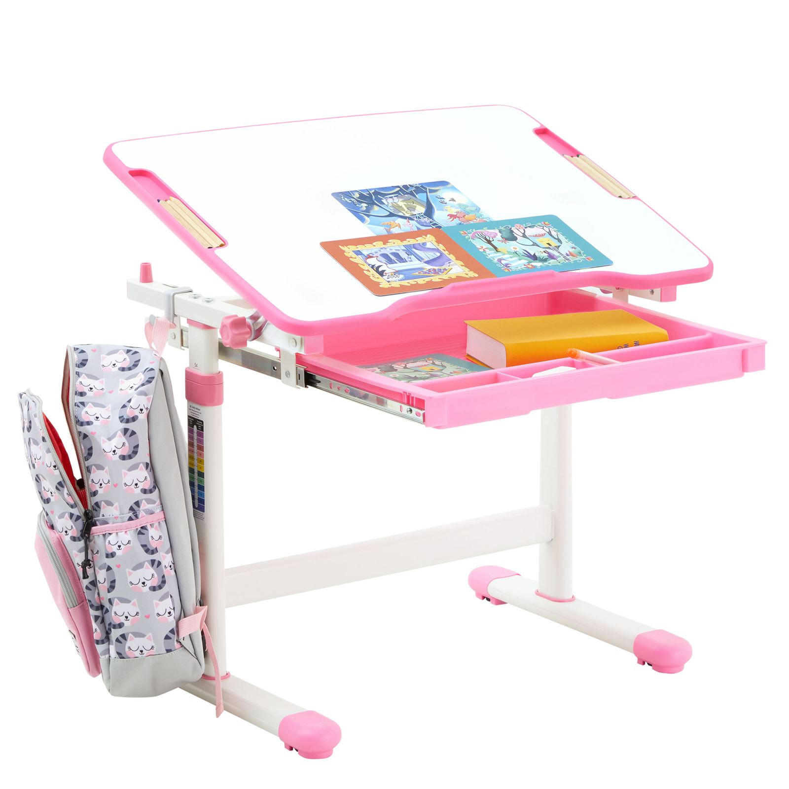 CARO-Möbel Kinderschreibtisch Weiß, Rosa 67x54x48 cm