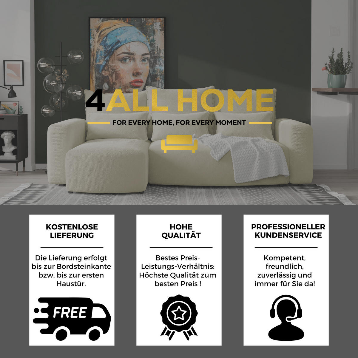 ECKSOFA Travis mit Bettkasten und Schlaffunktion, L-Form, Cord, Universal - Ecru, Holzwerkstoff (248/148cm) - 4ALL HOME