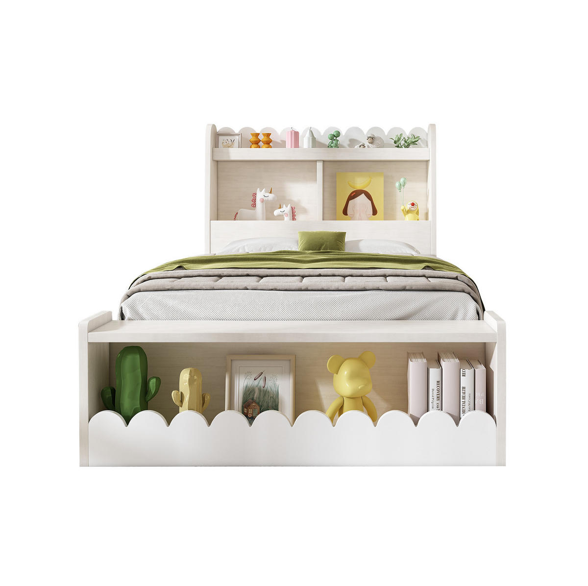 KINDERBETT 90/190 cm mit 2 Schubladen, Regal, Sitzbank und Lattenrost, Weiß/Eichefarben - Weiß, Holzwerkstoff - Redom