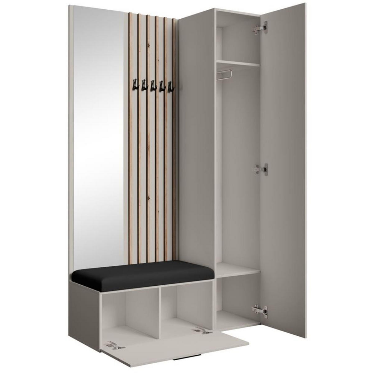 GARDEROBE Margaret II 121/203/43 mit Lamellen und Hochschrank - Kaschmir/Schwarz, Holzwerkstoff/Kunststoff (121/203/43cm) - Beautysofa