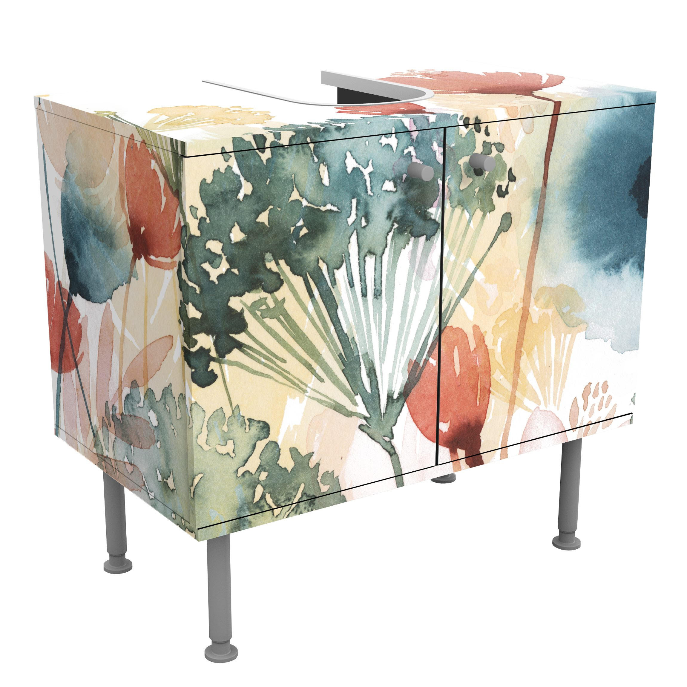 WASCHBECKENUNTERSCHRANK Wildblumen im Sommer I 60/55/35 cm - Weiß, Holzwerkstoff (60/55/35cm) - Bilderwelten