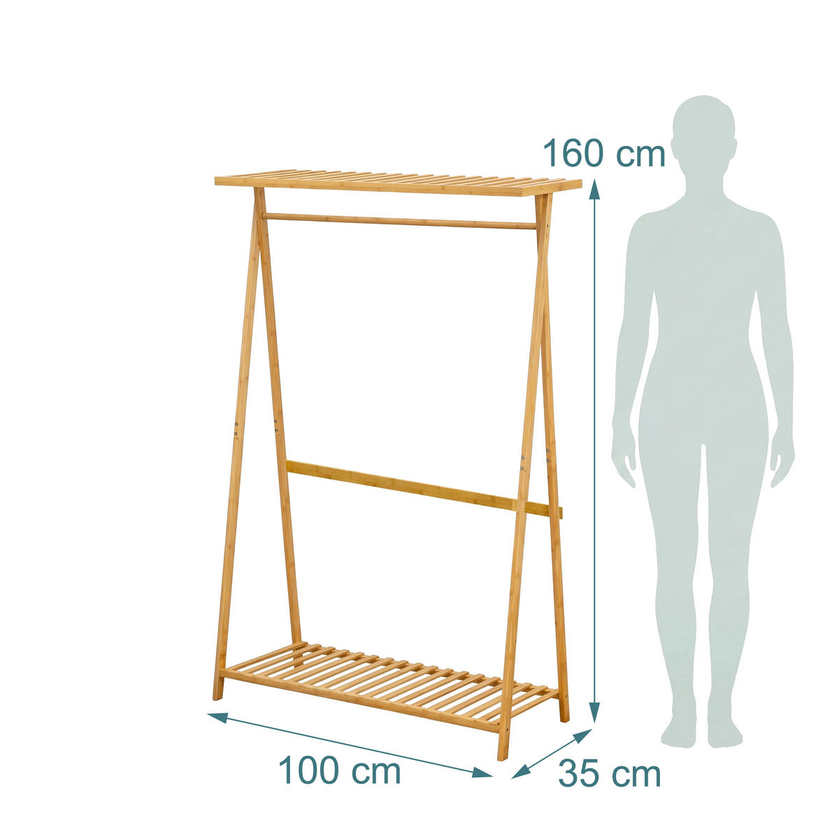 STOJAN Prírodná bambus 2 police - svetlohnedá, drevo (100/160/35cm) - Relaxdays