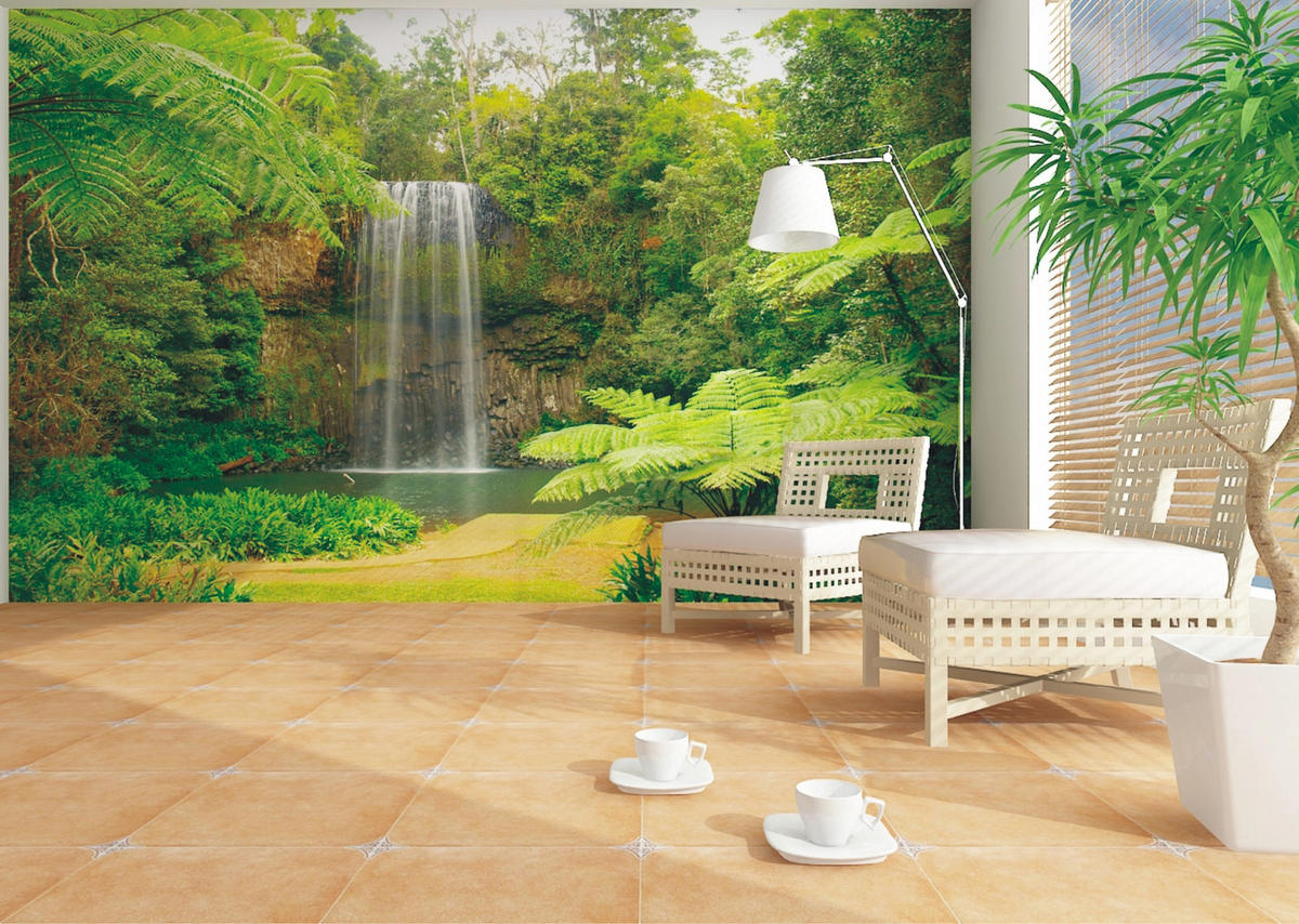 FOTOTAPETE Wasserfall 375 x 270 cm - Grün, Papier (375/270cm) - Sanders & Sanders