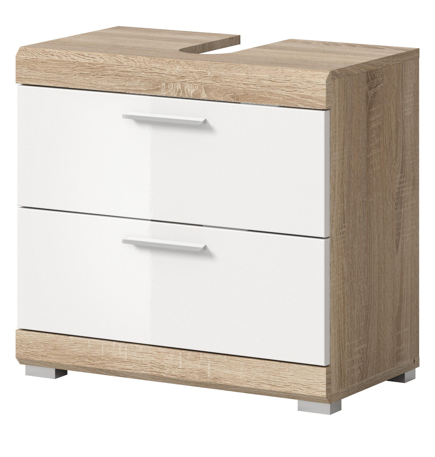 WASCHBECKENUNTERSCHRANK weiß Hochglanz, Eiche 60 cm mit Schubkästen - Weiß Hochglanz/Eichefarben, Holzwerkstoff/Kunststoff (60/56/37cm) - Inn.Furn