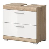 WASCHBECKENUNTERSCHRANK weiß Hochglanz, Eiche 60 cm mit Schubkästen - Weiß Hochglanz/Eichefarben, Holzwerkstoff/Kunststoff (60/56/37cm) - Inn.Furn