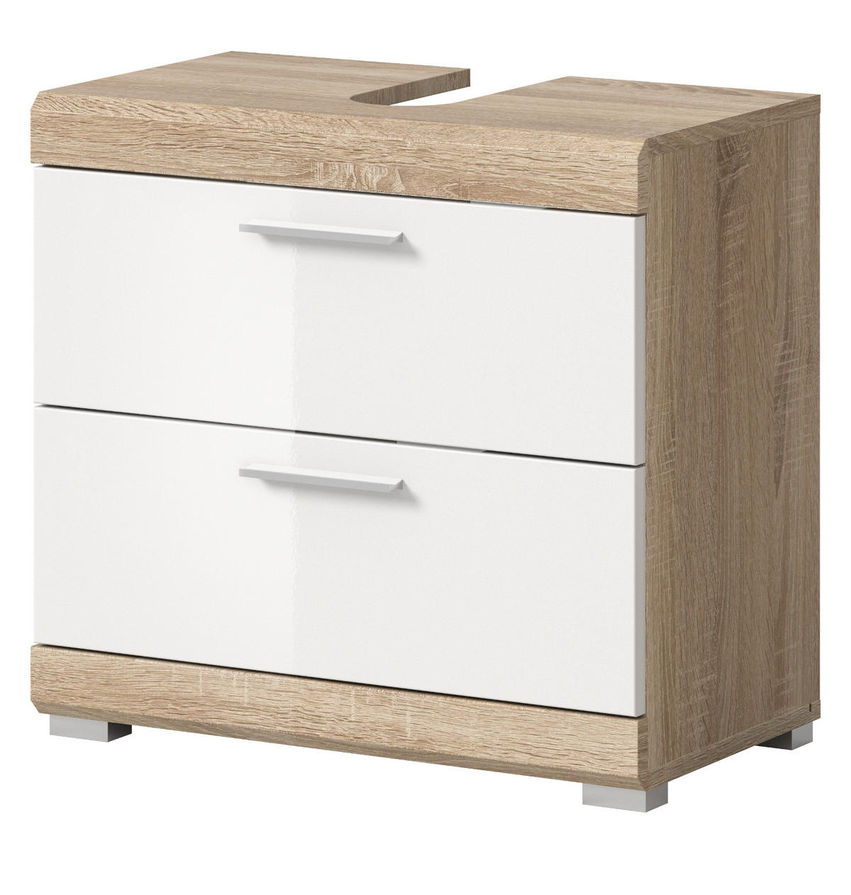 WASCHBECKENUNTERSCHRANK weiß Hochglanz, Eiche 60 cm mit Schubkästen - Weiß Hochglanz/Eichefarben, Holzwerkstoff/Kunststoff (60/56/37cm) - Inn.Furn