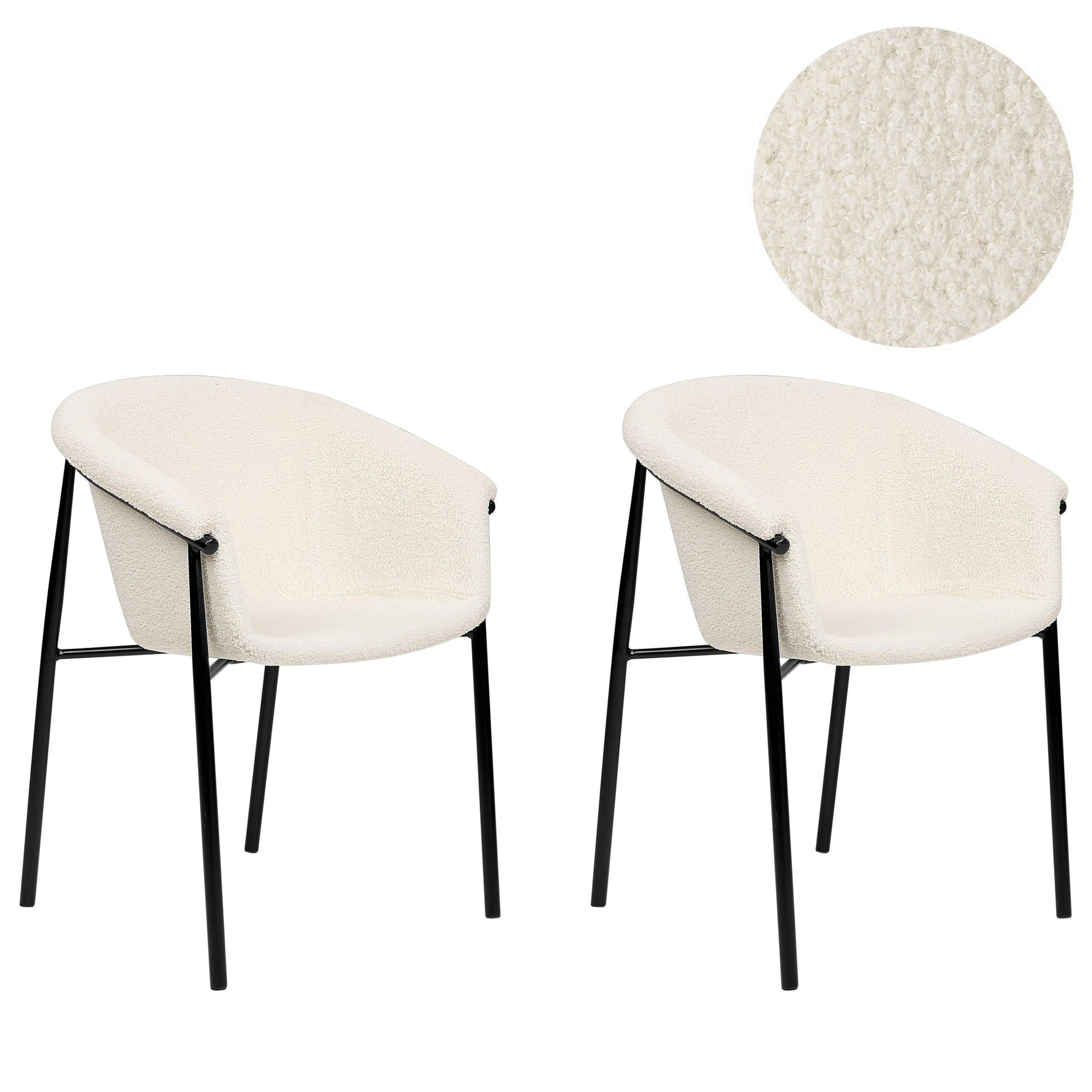 ESSZIMMERSTUHL 2er-Set Bouclé cremeweiß/schwarz Ames - Creme/Schwarz, Textil (59/80/56cm) - Beliani