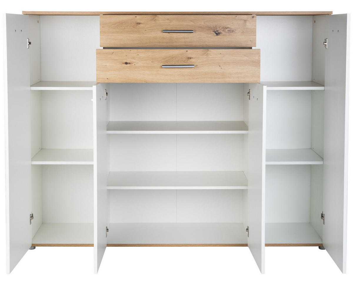 HIGHBOARD Kommode Prato - Silberfarben/Weiß, Holzwerkstoff/Kunststoff (156/123/39cm) - arthur berndt