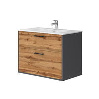 WASCHBECKENUNTERSCHRANK Lanco Anthrazit/Goldkraft Eiche 80 x 61.5 cm mit Waschbecken - Honigeiche/Anthrazit, Holzwerkstoff (80/61.5/45.5cm) - Vicco