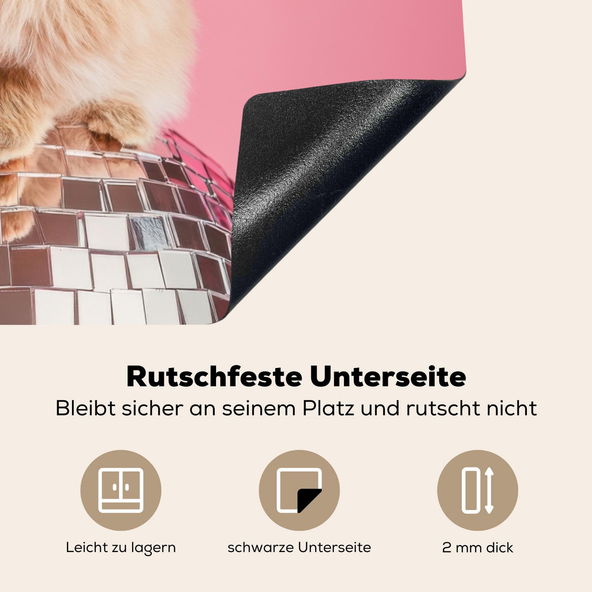 HERDABDECKPLATTE Schleife - Discoball - Kaninchen Herdabdeckung Induktionsfeld 65x52 cm - Pink, Kunststoff (65/52/0.2cm) - MuchoWow