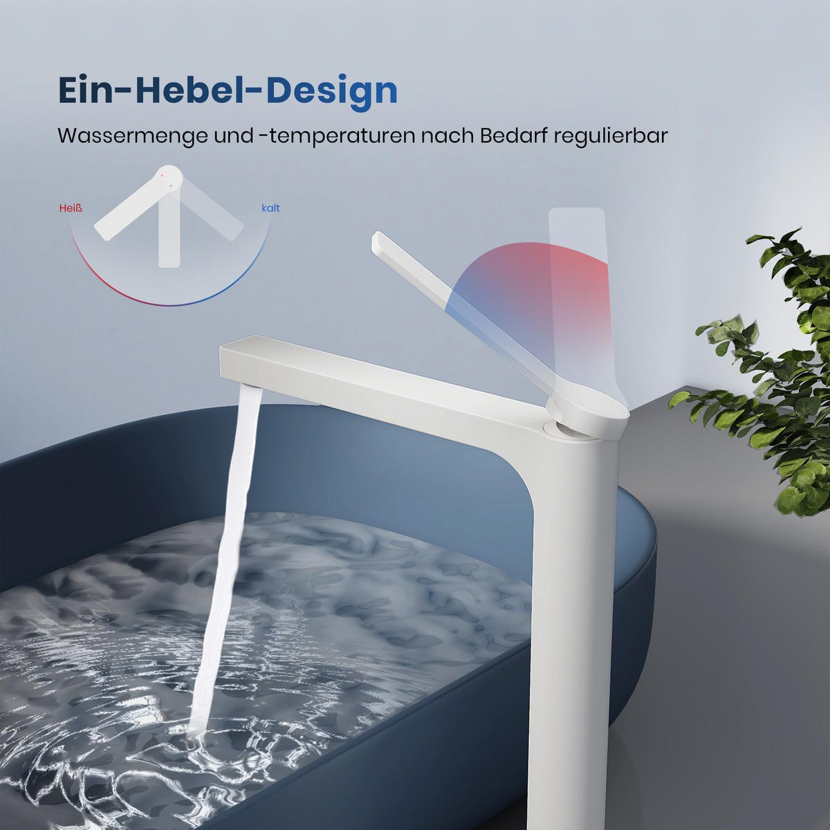 WASCHTISCHARMATUR mit Zertifiziertem Filterelement Weiß Matt Hoher Stil - Weiß, Metall (23.3/4.6/33.5cm) - EMKE