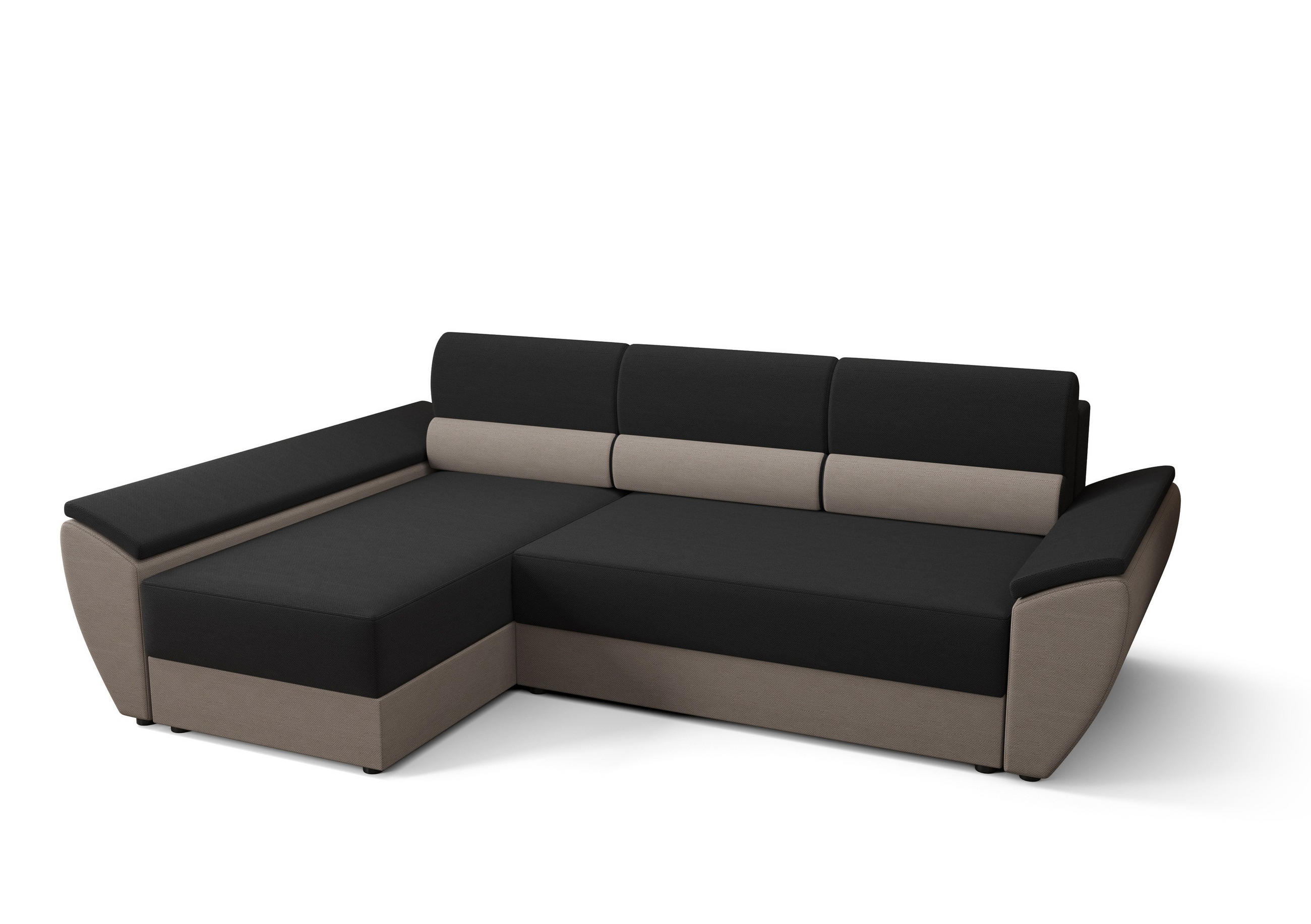 ECKSOFA L REBI L3 Rainbow 15/83 Links mit Schlaffunktion, Schwarz/Beige - Beige/Schwarz, Textil (251/140cm)
