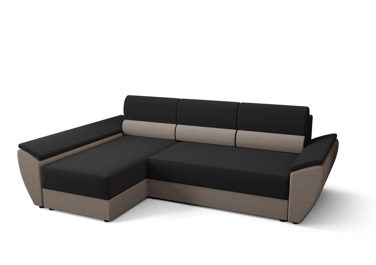 ECKSOFA L REBI L3 Rainbow 15/83 Links mit Schlaffunktion, Schwarz/Beige - Beige/Schwarz, Textil (251/140cm)
