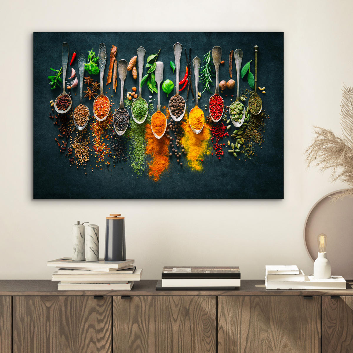 METALLBILD Kräuter - Gewürze - Löffel 60x40 cm - Currygelb, Metall (60/40cm) - MuchoWow