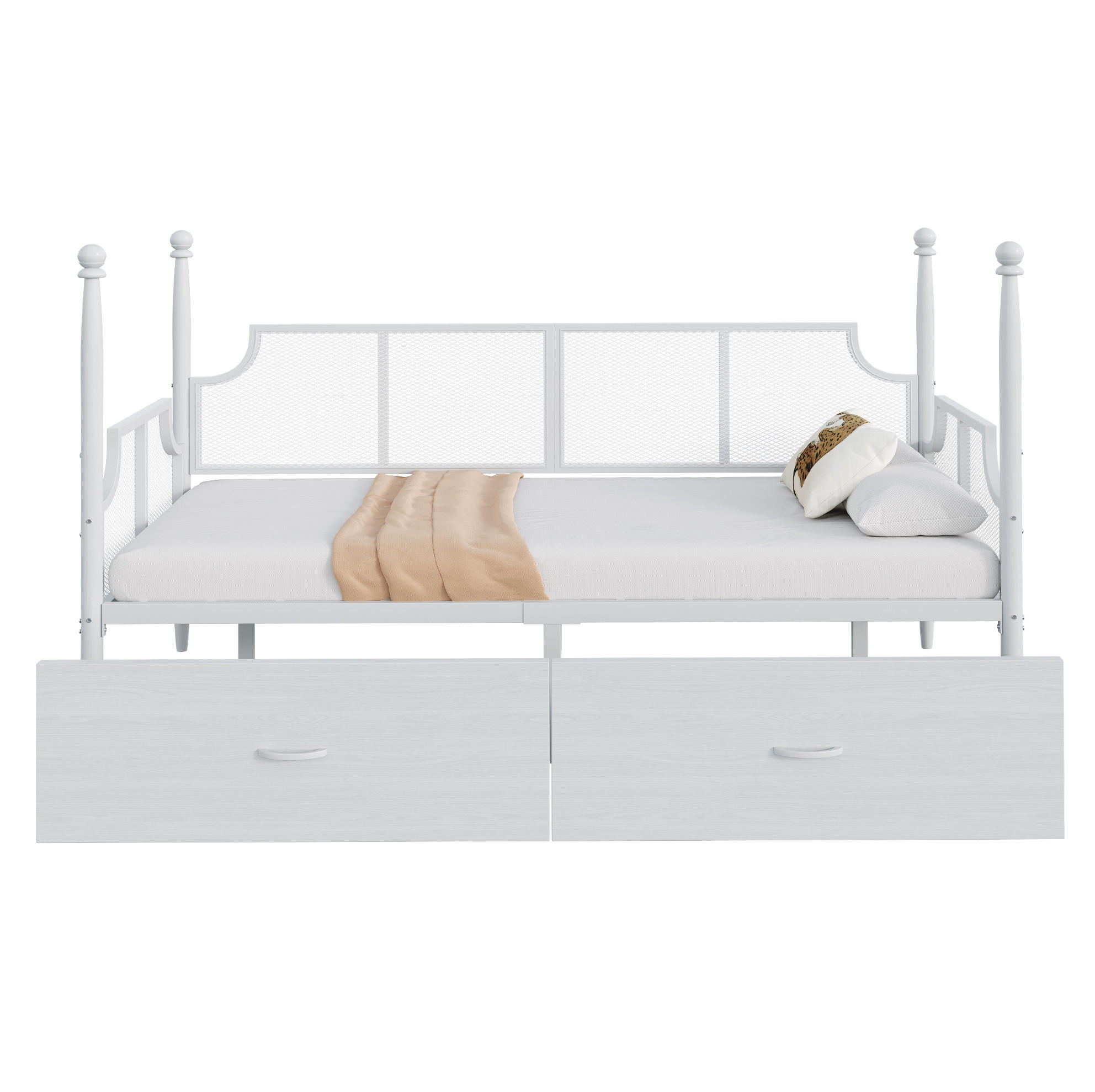METALLBETT 90/200 cm als Sofabett mit 2 Schubladen im Vintage-Stil, Metall, Weiß - Weiß, Metall (90/200cm) - Redom