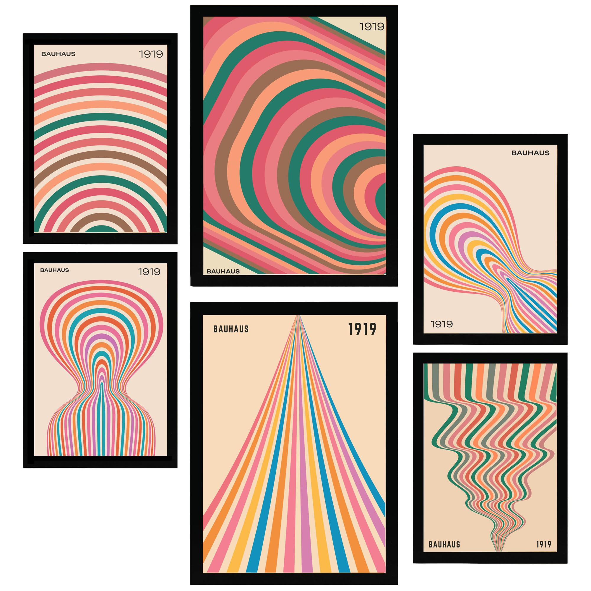 POSTER Set Mit 6 Geometrische Bauhaus Formen A3 & A4 Schwarzer Rahmen - Schwarz, Papier (29/3cm) - Nacnic