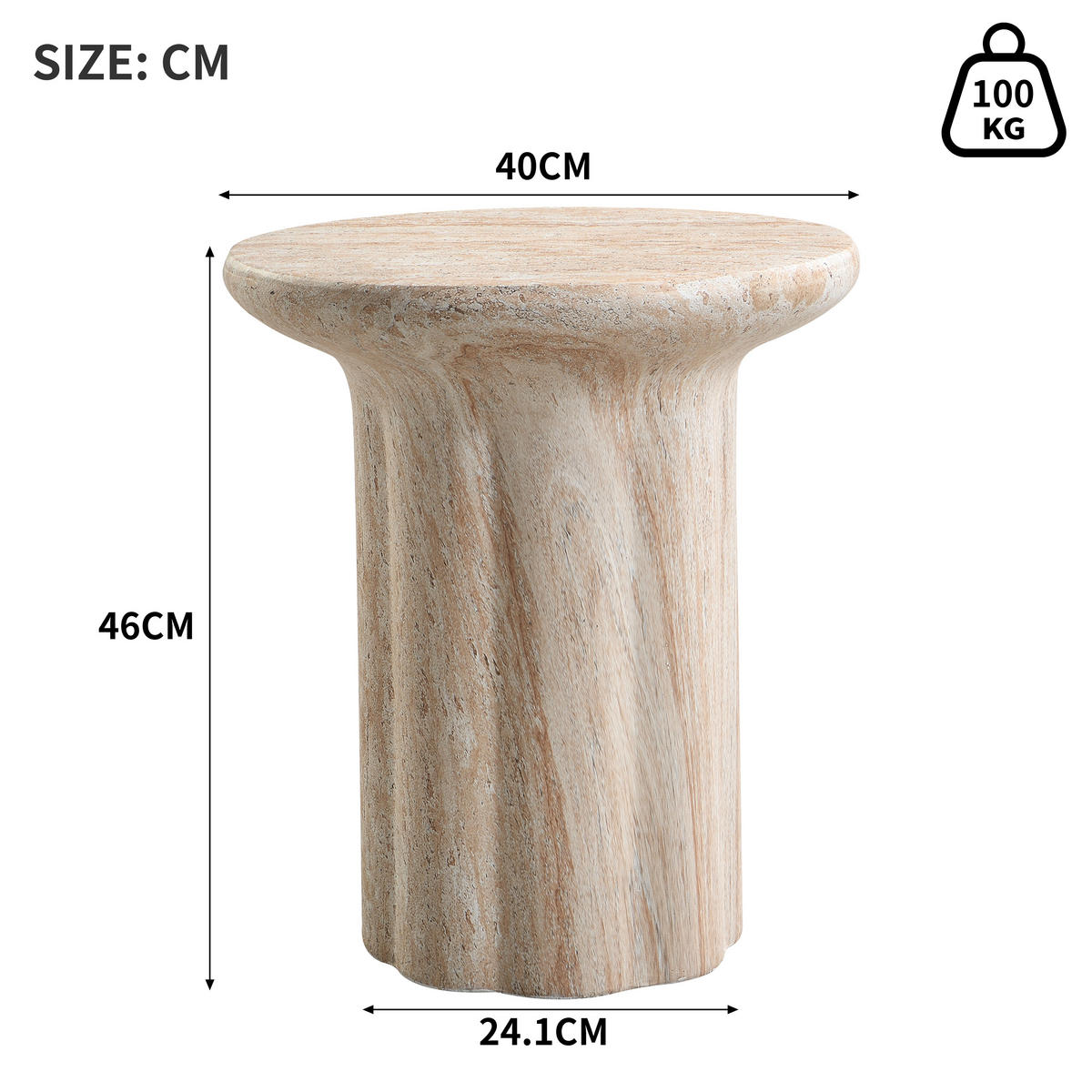 BEISTELLTISCH, MgO, Indoor/Outdoor, Travertinoptik - Beige, Naturmaterialien (40/40/46cm) - FLIEKS