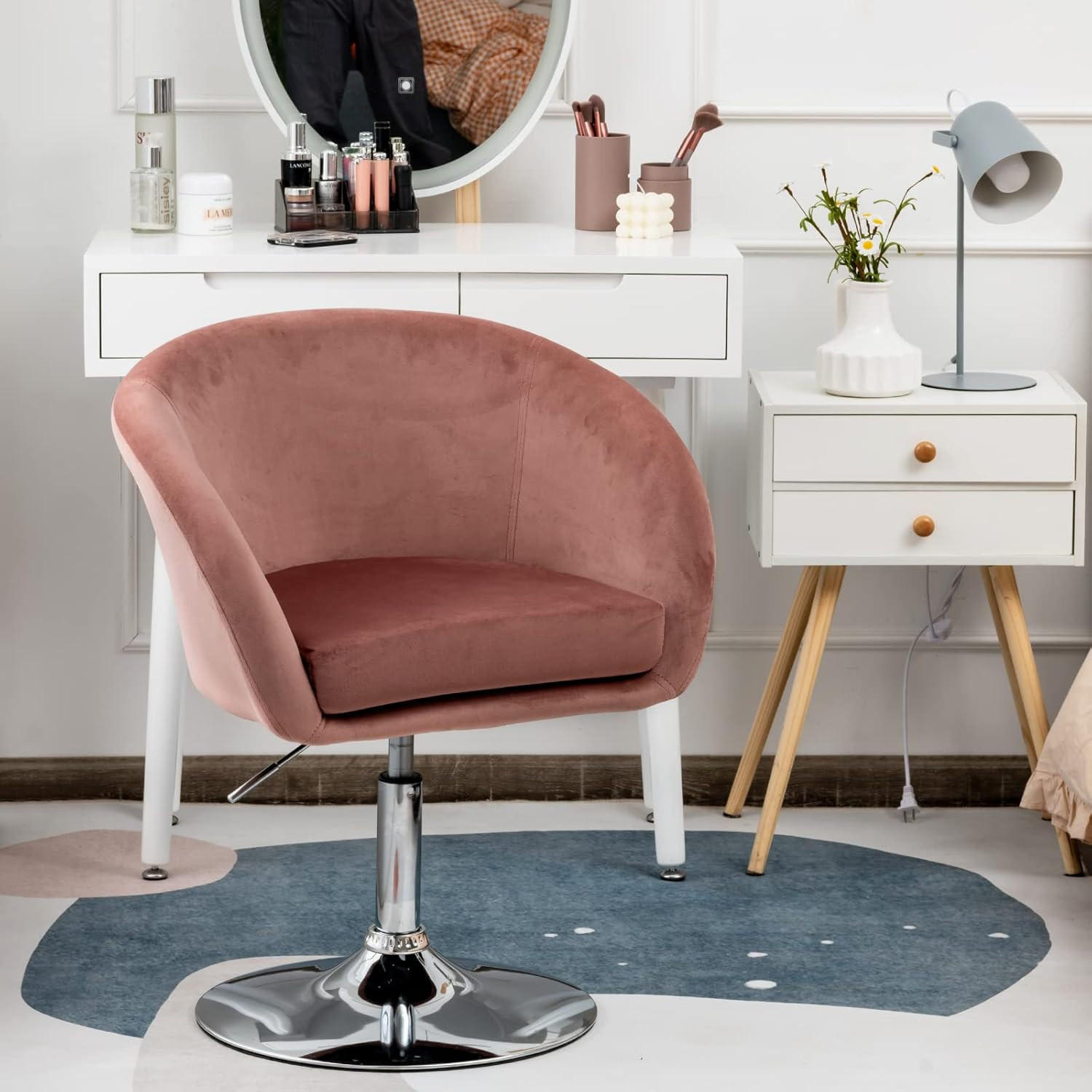ESSZIMMERSTUHL Samt Drehsessel Pink - Pink, Metall (52/86/61cm) - COSTWAY