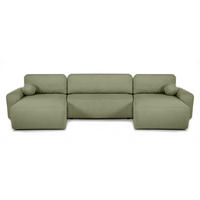 WOHNLANDSCHAFT Noel mit Schlaffunktion, Grün, Bouclé-Stoff - Grün, Holzwerkstoff (375/93/163cm) - Beautysofa