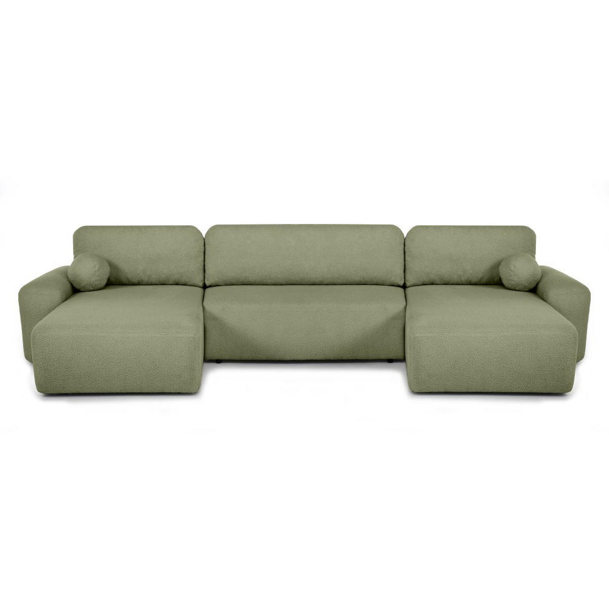 WOHNLANDSCHAFT Noel mit Schlaffunktion, Grün, Bouclé-Stoff - Grün, Holzwerkstoff (375/93/163cm) - Beautysofa