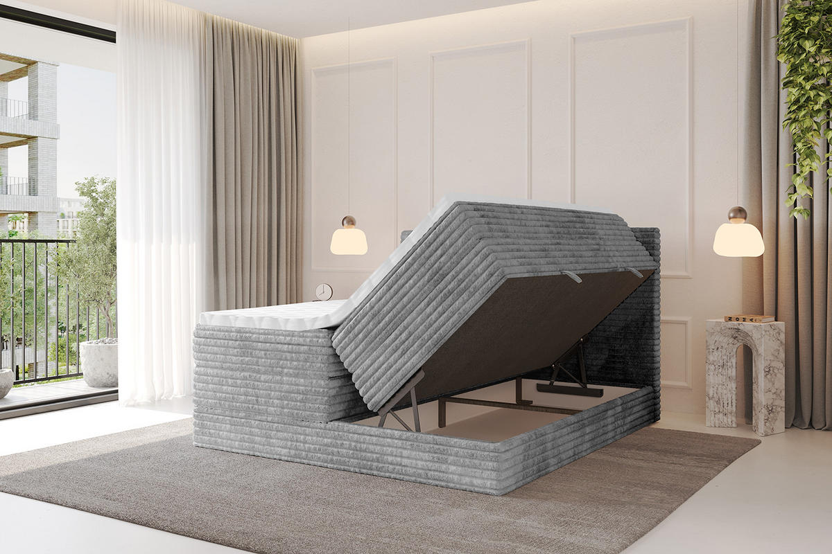 BOXSPRINGBETT mit Matratze H3|H4 und Lattenrost - TOLO KING-v1 120x200 Cord - Hellgrau - Hellgrau, Holzwerkstoff (120/200cm)