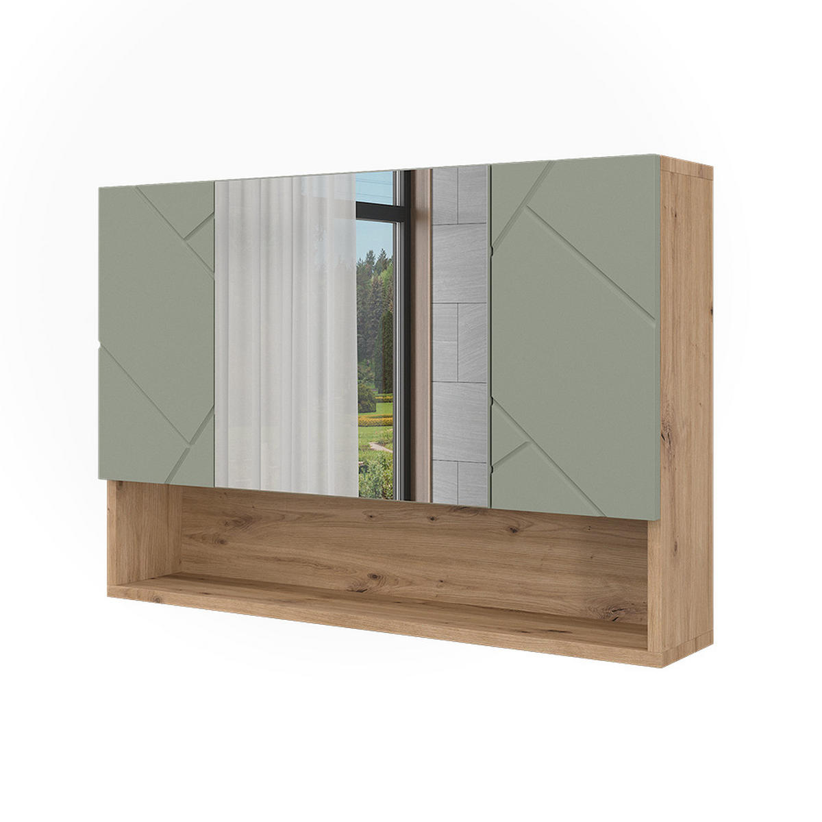 BADSPIEGELSCHRANK Irma Salbeigrün 80.1 x 55 cm - Salbeigrün/Hellgrau, Holzwerkstoff (80.1/55/17cm) - Vicco