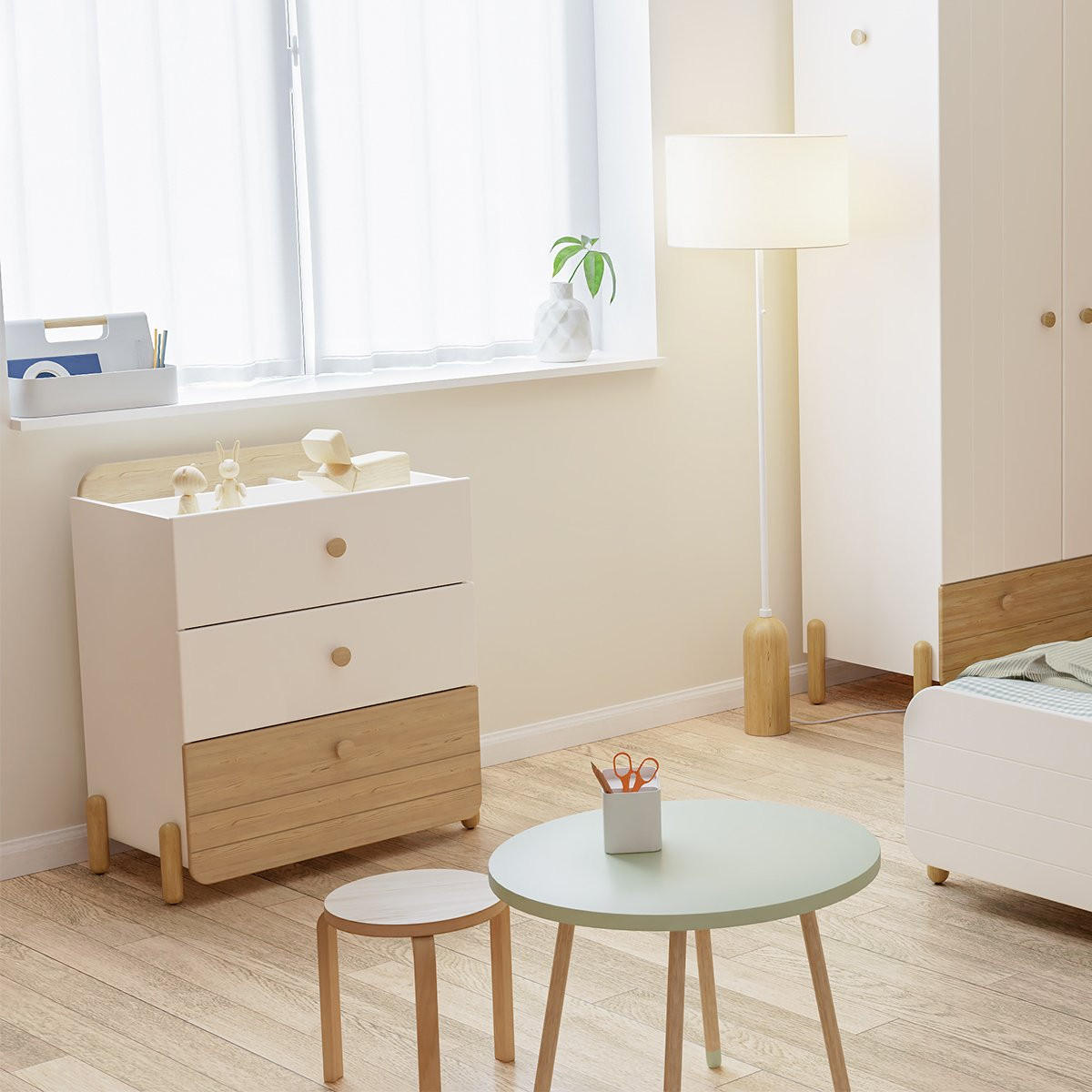 KOMMODE 3 Schubladen weiß und Eiche-Dekor H81,6 cm – EDAJ - Weiß, Holzwerkstoff (40.9/81.2/72.8cm) - Calicosy