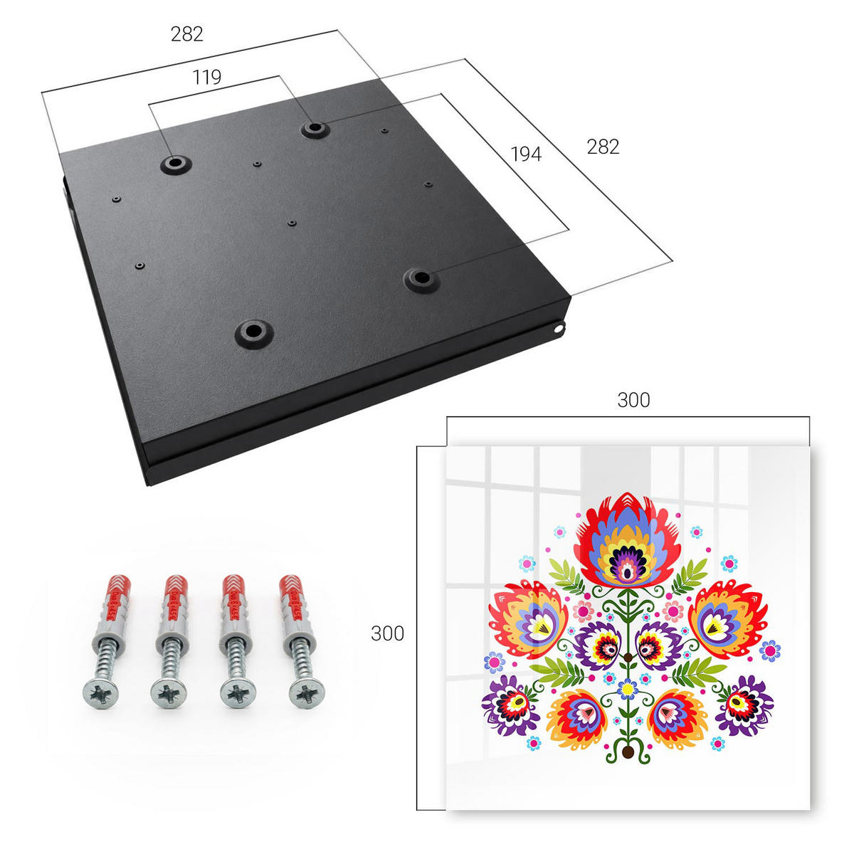 SCHLÜSSELBOX Schwarz 30x30 cm- Türöffnung nach rechts - Volksblumen - Rot, Metall (30/30/5cm) - TULUP