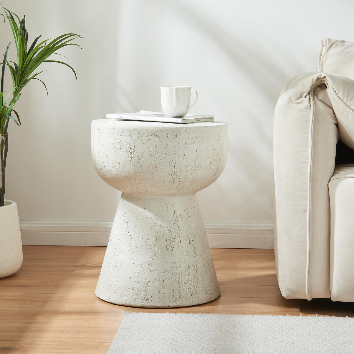 BEISTELLTISCH Oulvepijanse - Weiß, Stein (40/40/51cm) - [en.casa]