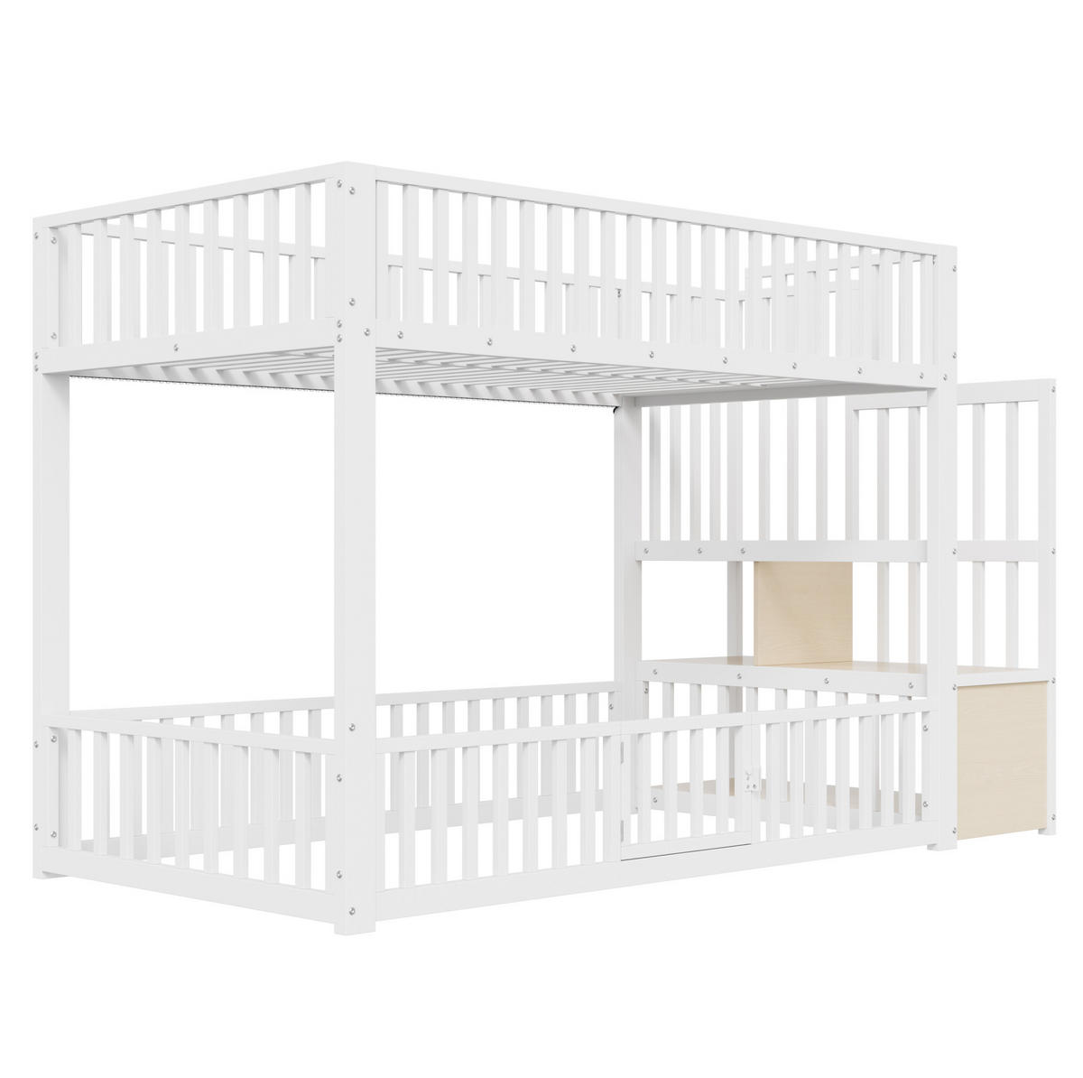 ETAGENBETT 90/200 cm mit LED, Stauraumleiter und Schutzgitter, MDF und Metall, Weiß - Weiß, Holzwerkstoff (90/200cm) - Redom