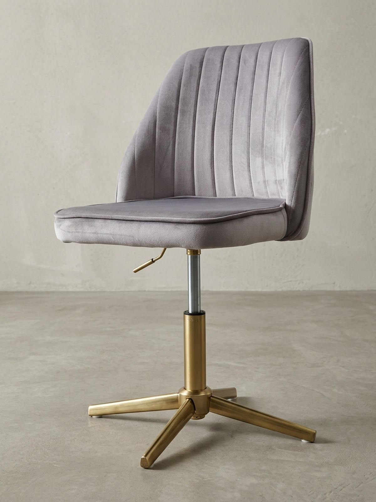 DREHSTUHL Samt mit Höhenverstellung, Eisenfuß und 360° Drehfunktion TANARO, Grau 60x60x100 cm - Goldfarben/Grau, Textil/Metall (60/100/60cm) - KADIMA DESIGN