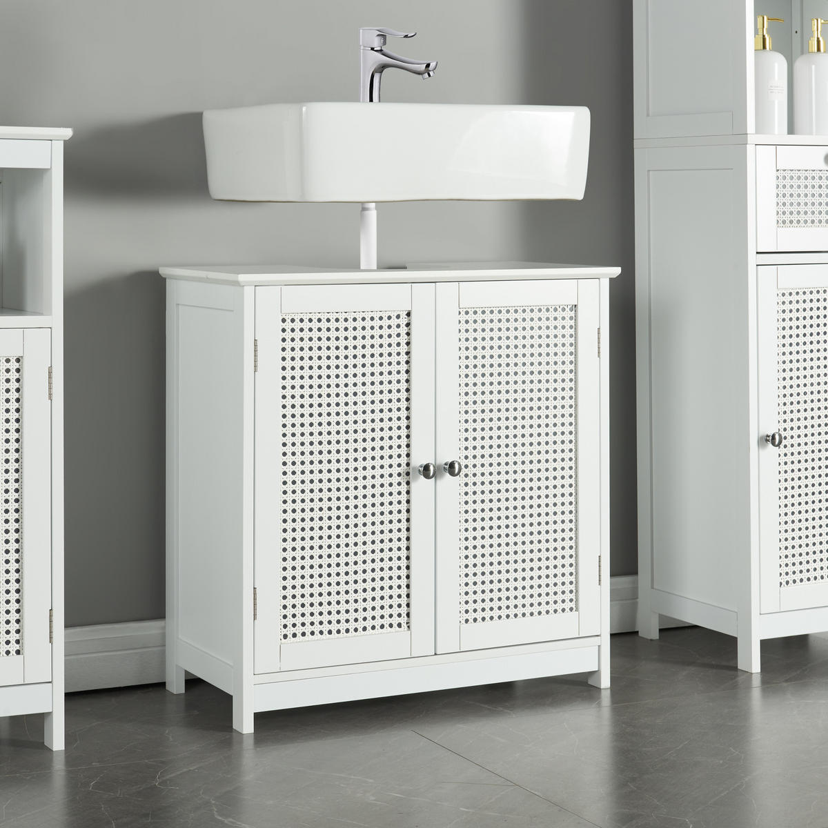 WASCHBECKENUNTERSCHRANK Karlsøy - Weiß, Holzwerkstoff (60/60/30cm) - [en.casa]