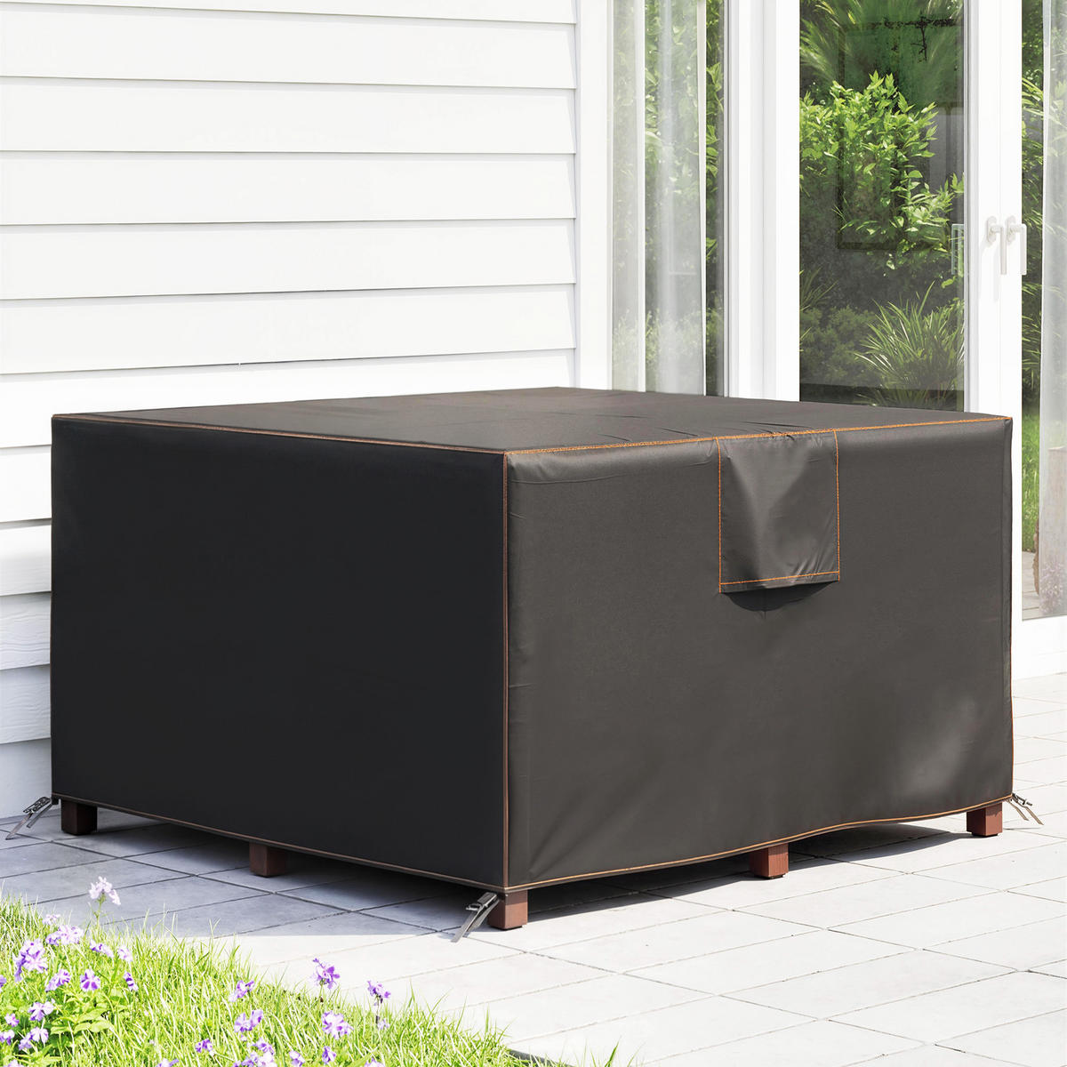 GARTENMÖBEL-ABDECKUNG Oxford-Stoff Schwarz - Schwarz, Textil (125/74/125cm) - Outsunny