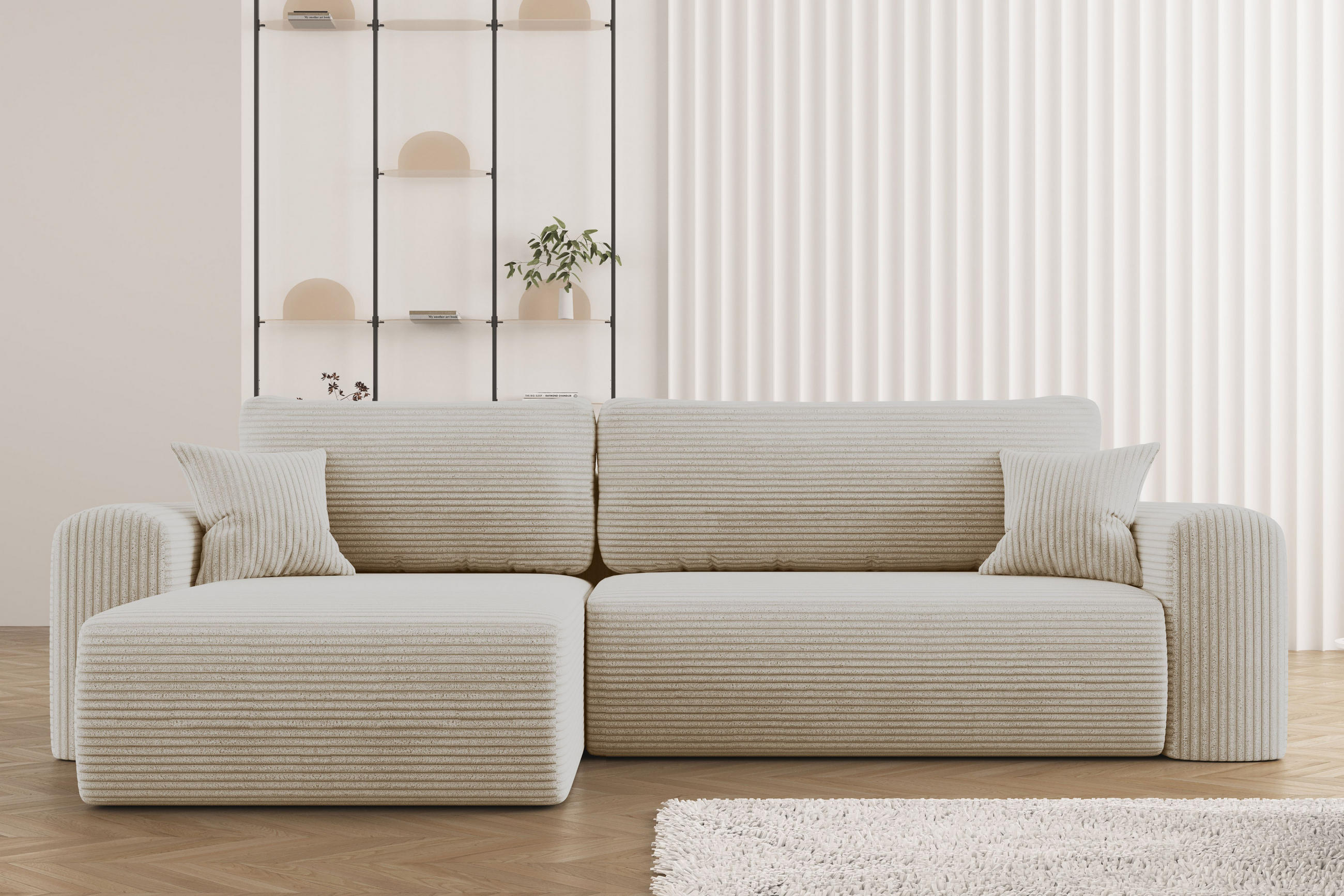 ECKSOFA Mit Schlaffunktion und Stauraum für Bettzeug Capri Stoff Poso Ecru Links - Ecru, Holz/Textil (145/272cm) - Kaiser Möbel