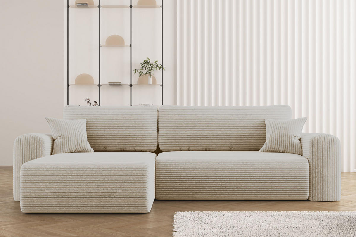 ECKSOFA Mit Schlaffunktion und Stauraum für Bettzeug Capri Stoff Poso Ecru Links - Ecru, Holz/Textil (145/272cm) - Kaiser Möbel