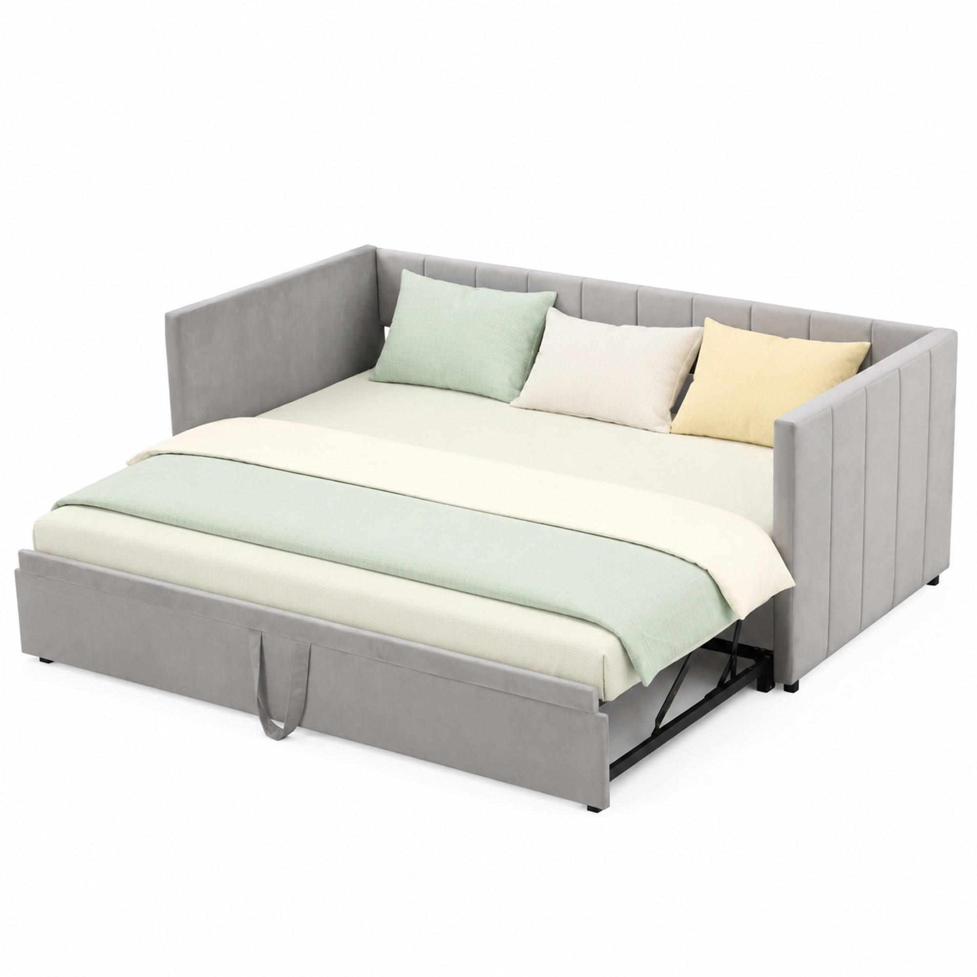 SCHLAFSOFA ausziehbar 90/180x200 cm Samt Grau - Grau, Metall (90/200cm) - Meubliv