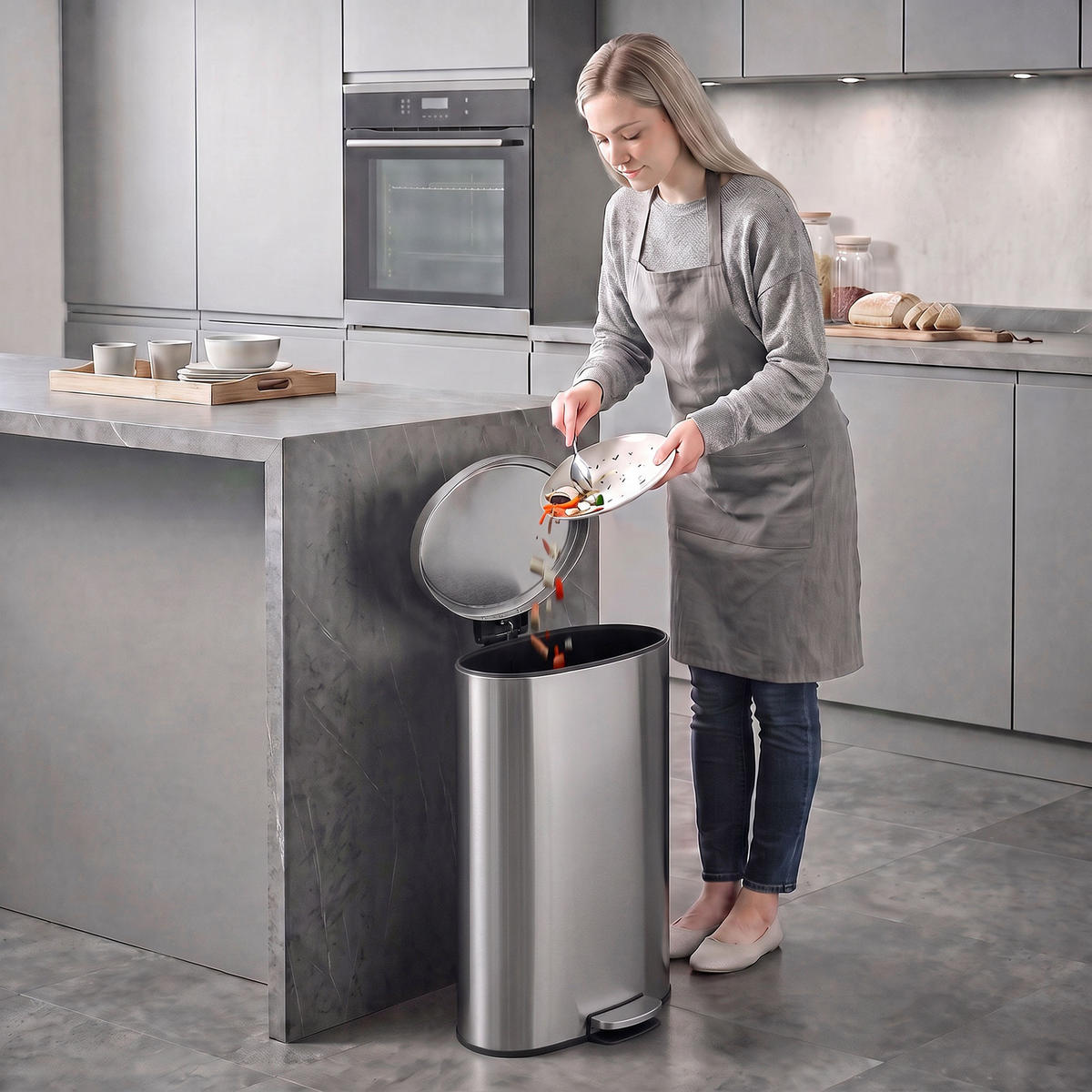 KÜCHENMÜLLEIMER ABS Edelstahl 410 Silber - Silberfarben, Metall (34.5/64.2/33.5cm) - HOMCOM